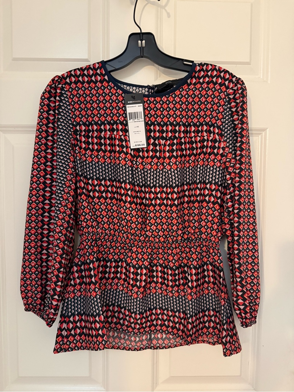 BCBGMaxAzria Geometric Peplum Blouse